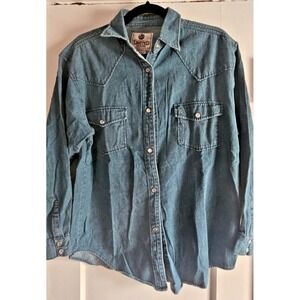 Vintage LIMITED JEANS snap button up shirt woman Sz XL blue